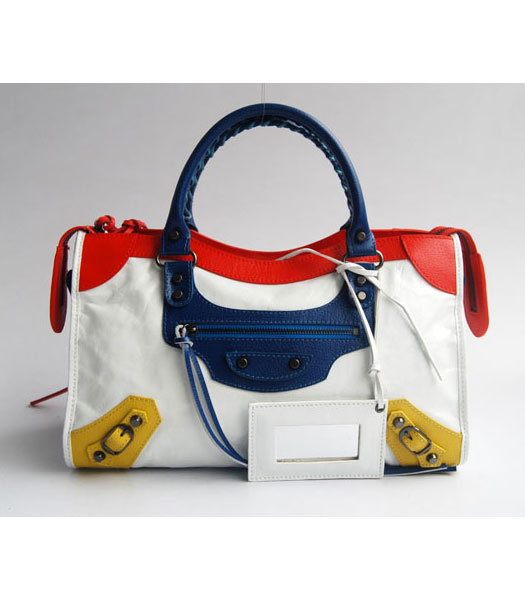 Balenciaga Giant City Bag Bianco con Rosso / Blu / Giallo